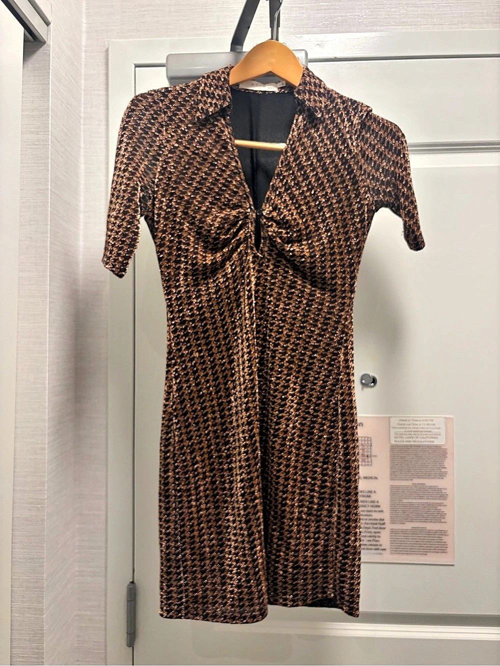 ASTR Metallicc Ruched Mini Dress in Black & Brown Size Small